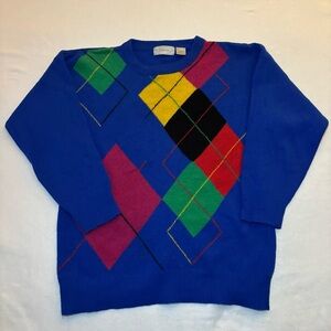 VNT Arlando Colourful Argyle Knit Sweater Lambswool Angora Grampacore 80s 90s